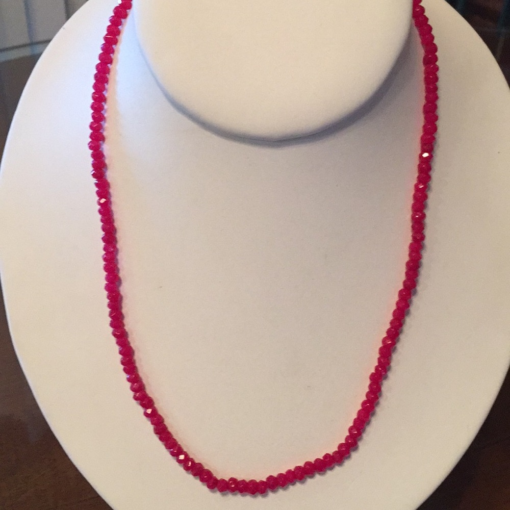 Rose Ruby Faceted Gem Bead Necklace 18" NWOT